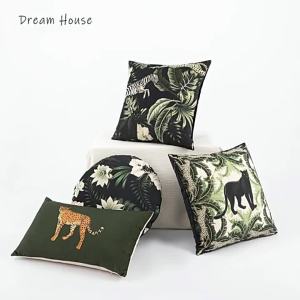 Luxury American Country Leopard Print Cushion Pillow with Faux Suede