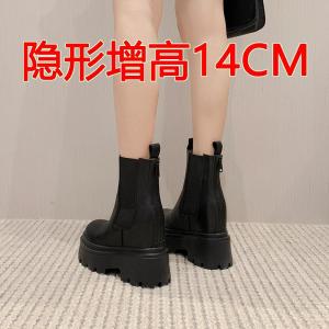 14cm Hidden Heel Womens Shoes Black Leather Martin Boots Fall and Winter Small 10cm Thick Sole Smoke Pipe Boots 12cm