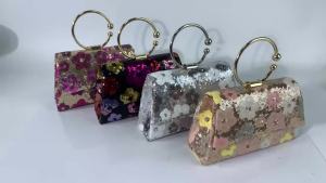 Shiny Sequins Metal Top Handle Evening Handbag Design Colorful Flowers for Bridal Women Party Clutch Purse with Chain Shoulder