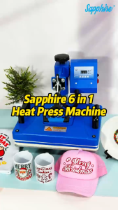 Sapphire 6-in-1 High-Quality Multi-function Heat Press Machine for T-Shirts Mugs Caps and Plates