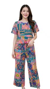 🌸 ชุดเซตโบฮีเมียน เสื้อ + กางเกงขายาว | งานแฮนด์เมด Patchwork รอบตัว | ผ้าฝ้ายผสมลินิน เนื้อผ้ามีน้ำหนัก ทิ้งตัวสวย ไม่บาง | ไซส์ M–6XL