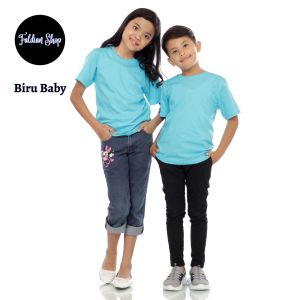 Kaos Polos Anak Oneck Lengan Pendek Bahan Katun Combed 30s Warna Biru Baby