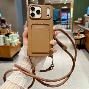 szhaiyu | Soft Silicone Wallet Crossbody Phone Case for IPhone 17 Air 16E 16 15 14 13 12 11 Pro Max with Strap Necklace Card Holder Cover