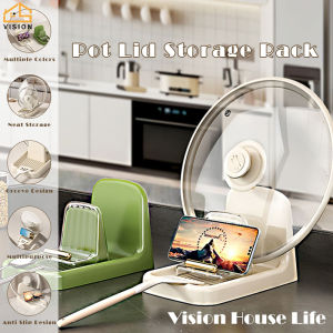 Vision Pot Lid Rack with Phone Holder Pot Shovel Rack Household Spatula Rack Ladle Spoon Rest Holder Kitchen Countertop Multifunctional Storage Rack