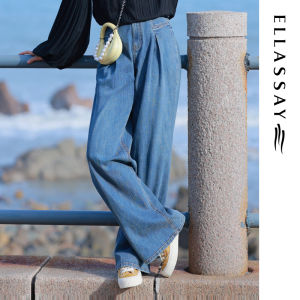 Slimming High-waist Wide-leg Flare ELLASSAY Womens Jeansof Autumn And Winter Natural Waist Long Pants Zipper Closure