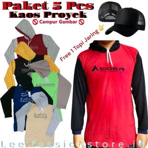 Paket 5 Pcs - Kaos Tani Kuplok Lengan Panjang Free Topi Campur Gambar Kaos Pria Dewasa Kombinasi Sablon Kaos Basahan Kerja Proyek Petani Berkebun Mancing Kaos Murah