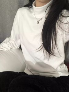 Womens Double-Sided Velvet Long Sleeve Loose Fit Base Shirt Half High Collar T-Shirt City Walk Style Commute Style Pure Color