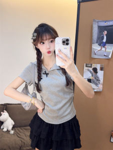 Áo Thun Nữ Tay Ngắn Cổ Bẻ Không Đều Phong Cách Hàn Quốc Áo Thun Cotton Co Giãn Dáng Ôm Mùa Hè Thường Ngày Cỡ Nhỏ