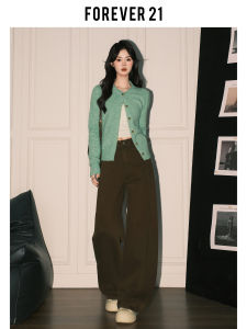 Forever 21 High Waist Wide Leg Brown Denim Jeans Womens Loose Straight Loose Pants American Style Pocket Zipper Casual Autumn