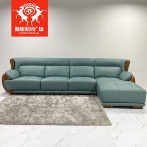 Shunde Home Square Top Layer Genuine Leather Sofa Modern Simple Wooden Nordic Style Living Room Turning Corner New Model
