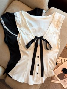 GUZILIAN | Chic Lace Bow Sleeveless Waist-Tapered Top