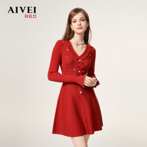 AIVEI | Graceful Draping V-Neck Knitted Dress