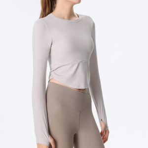 เสื้อยืดโยคะแขนยาวสำหรับผู้หญิง ชุดออกกำลังกาย วิ่ง แห้งเร็ว ระบายอากาศได้ดี ยืดหยุ่นสูง ผ้าไนลอน ฤดูใบไม้ร่วง 2023