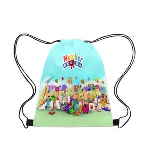 3D New Digital Building Blocks Numberblocks School Bag Drawstring Backpack Pocket Primary and Secondary School Students
