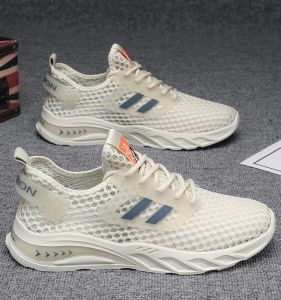 Mens Summer Breathable Thin Anti-Odor Lightweight Fly Knit Mesh Running Shoes Sporty Casual Low Top Rubber Outsole Sneakers