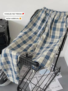 Summer Thin Plaid Casual Pants Loose Wide Leg Mens Loose Fit Straight Leg Long Trousers Fashionable Brand Ins Versatile Drapey