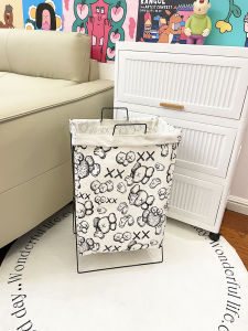 Cartoon Creative Iron Frame Laundry Basket Bathroom Waterproof Foldable Basket Miscellaneous Storage Bucket Floor Level