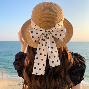 หมวกฟางแบบม้วนขอบรุ่นใหม่หมวกกันแดดชายหาดสำหรับออกไปเที่ยวในฤดูร้อนของผู้หญิงหมวกกันแดดพับได้หมวกกันแดดแฟชั่นแมทช์ง่ายอินเทรนด์