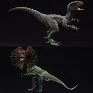 Jurassic Dinosaur Figurines Set - Dilophosaurus & Velociraptor Animal Models Action Figures Collection Toy for Kids