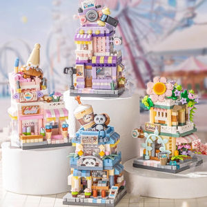 NEW Panda Pet Coffee Ice Cream Flower Shop Store Street View Food House Building Blocks Kit Girls Bricks Model Kids Toy Children