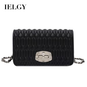 กระเป๋าพาดลำตัวทรงสี่เหลี่ยมจัตุรัสประดับพลอยเทียมโซ่จีบของ IELGY