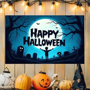 VIKAMA Halloween Bí Ngô Xương Khung Lâu Đài Ma Tấm Thảm Ma Quái Đảng Treo Tường Trang Trí Cho Phòng Ngủ Sợi Polyester Không Dệt