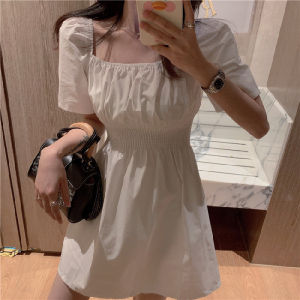 Slimming A-Line Dress Square Collar Bubble Sleeve Womens Fashion Korean Style Spring Summer New Arrival Elegant Waist-Cinching Dress
