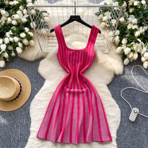 YuooMuoo Brand Fashion A-line Short Knitted Dress Women Y2K Slim Waist Bling Bling Party Dress Korean Aesthetic Summer Dresses