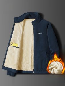 ROMON | Lormen Mens Fleece-lined Hoodie Spring Autumn Winter Outdoor Thick Warm Lamb Velvet Jacket Fashionable Youth Polyester Fiber