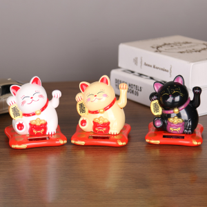 【Homelements】2.5 inch Cute Shaking Hands Solar Lucky Fortune Cat Wealth Waving Figurines