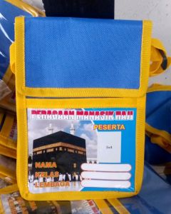 Per 10 Tas manasik haji anak bahan D300 hantan sekolah buat anak TK dan Paud warna biru