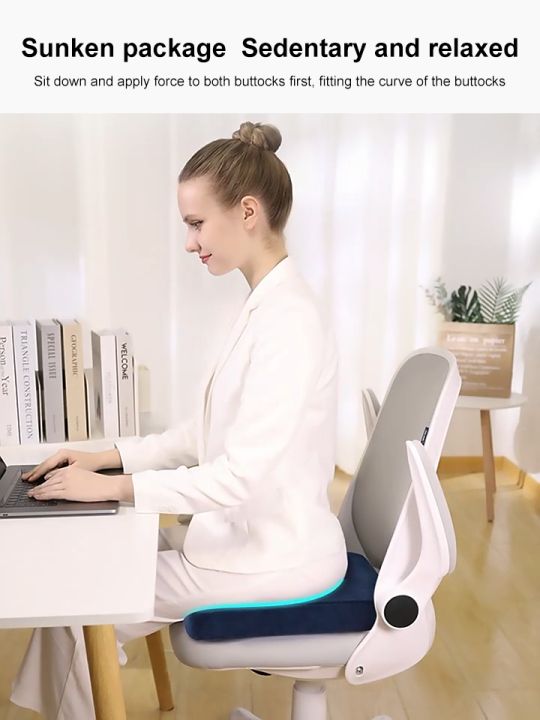 Ergonomic Seat Cushion With Coccyx Cut | Memory Foam For Tailbone Pain Relief, Office & Car Use, Washable Cover (Blue)