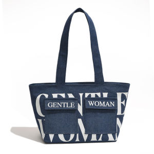 Fashionable Canvas Tote Bag with Letters Single Shoulder Bag for Women Spring 2025 New Style School Commuting Bag