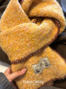 Autumn Winter Handmade DIY Faux Cashmere Thick Warm Scarf Womens Style Rectangular Pure Color Oil Painting Feel Yellow Scarf