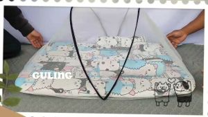 Promo murah kasur bayi model lipat kelambu satu set bantal guling motif lucu