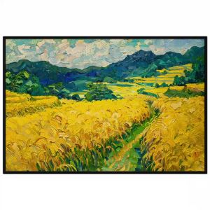 Tranh phong cảnh quê hương cánh đồng lúa chín vàng tranh treo tường tranh dán tường in canvas. CGI-478