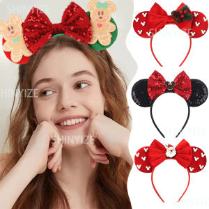 Disney | Cute Christmas Gingerbread Mickey Ears Headband Girls Sequins Bow Festivall Party Hairband Disney DIY Hair Accessories Cartoon
