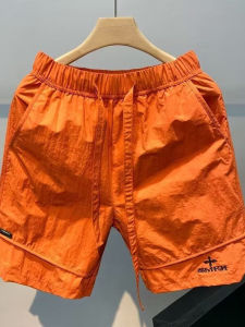 Quần Short Nam Mùa Hè Mỏng Thoáng Khí Thêu Sọc Năm Nút Quần Thể Thao Rộng Rãi Nhanh Khô Quần Dài Năm Mảnh