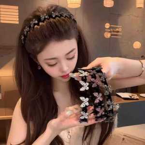 Internet Celebrity Dignified Rhinestone Butterfly Flocking Headband Female Easiest for Match Korean Style Non Slip Crushed Hair Texture Face Wash Hair Band