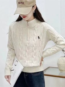 เสื้อสเวตเตอร์ถักคอปกครึ่งตัวสำหรับผู้หญิง 2025 แฟชั่นฤดูใบไม้ผลิ เสื้อชั้นในถักหนา เสื้อชั้นในถักแบบสวมหัว แขนยาว ปกติ