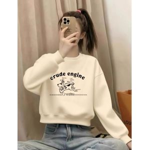 XINDADANG | Crewneck Short Beige Sweater Fleece Winter