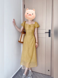 Xzy/Xin Zhengyan Plus Size Ladies French Retro Tea Break Puff Sleeve Dress Female Summer Fancy Temperament Long Dress