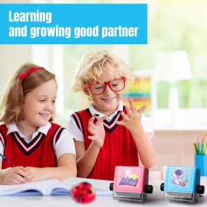 [Fress Ink Provided And Self-inking] threetrees Smart Math Roller Stamps for Kids Addition Subtraction Multiplication Division Teaching StampsPractice Tools Within 100 Learning Toy for Preschool Kindergarten Home Teacher Supplies