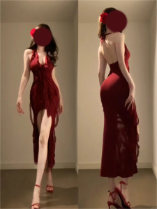 Elegant Retro Retro V คอชุดเดรสฤดูร้อนเซ็กซี่เผ็ดตาข่ายชุดยาว Ruffles สําหรับผู้หญิงสีบริสุทธิ์