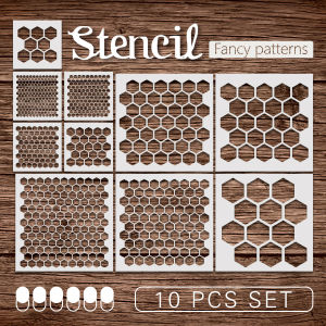 10PCS Honeycomb Hexagon Stencil Set for Wall Fabric Wood Canvas DIY Art Decoration