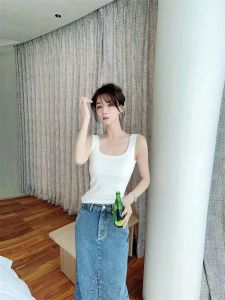 Kaka Womens Flagship Summer Halter Top One Piece Bralette Prevent Exposure Vest Versatile Short Length Cotton Solid Color