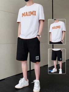 ROMON | Lomond Mens Ice Silk Summer Lightweight Pure Cotton Short Sleeve T-Shirt Running Set Two-Piece Suit For Youth Sports Casual