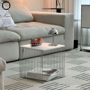 Designer Stainless Steel Line Side Table Creative Home Use Metal Book Rack Middle-Aged Storage Bedside Table Artistic Style