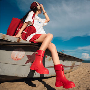 High-End Fashion Womens Rain Boots Comfortable Waterproof Mid-Calf Booties for Camping Seafood Gathering And Daily Wear