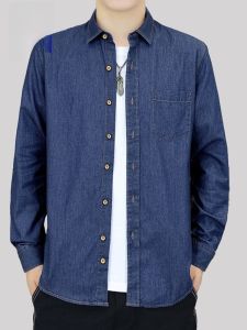 ROMON | Romon Mens Denim Shirt Pure Cotton Casual Long Sleeve Turn-down Collar Workwear Outerwear Autumn New Style Loose Fit Button Up